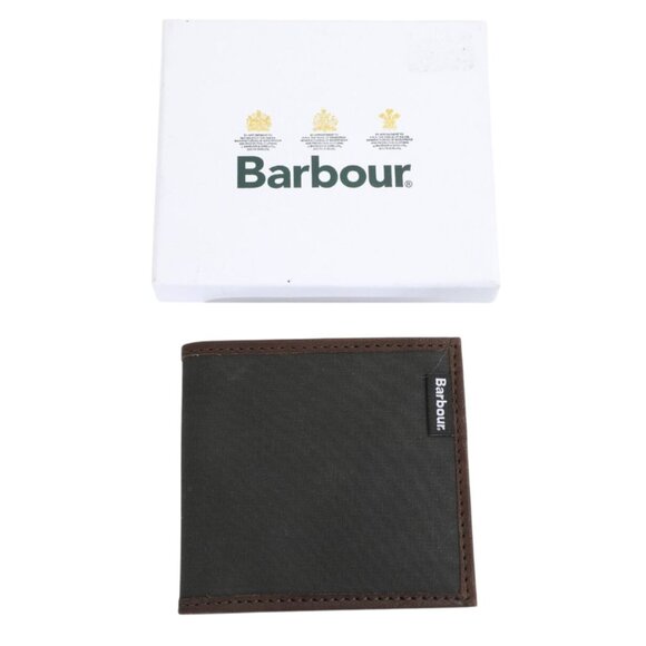 Barbour Men's Drywax Billfold Wallet Green Waxed Canvas & Leather New - Picture 1 of 11